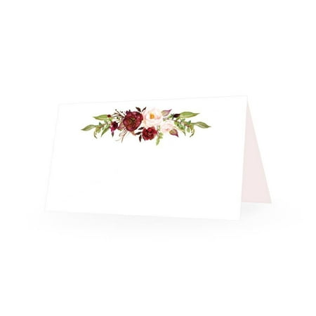 25 Elegant Peonies Floral Tent Table Place Cards For Wedding Thanksgiving Christmas Holiday Easter Catering Buffet Food Sign Paper Name Escort Card Folded Number Seat Assignment Setting Label