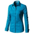 thumbnail image 3 of Doublju Women's Long Sleeve Slim Fit Button Down Dress Shirt (Plus Size Available), 3 of 5