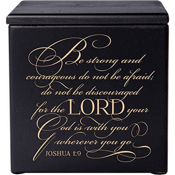 Cremation Urns for Human ashes - SMALL Funeral Urn Keepsake box for Memorial Gift for home or Columbarium Niche Engraved Verse Be Strong and- Joshua 1:9 Holds SMALL portion of ashes 4.5" (Black 4.5")