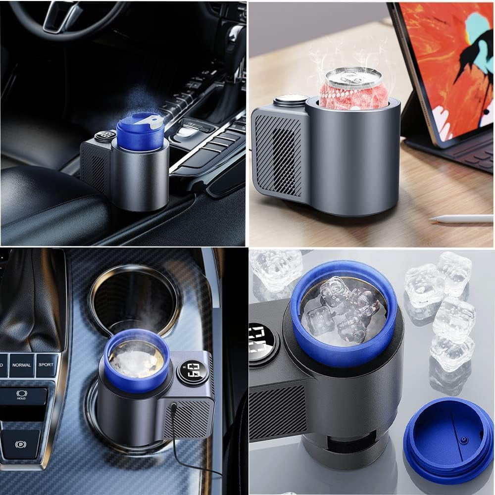 2-in-1  Cooler Cup Holder, Portable Car Beverage Warmer and Chiller with LCD Display for Office Travel Home