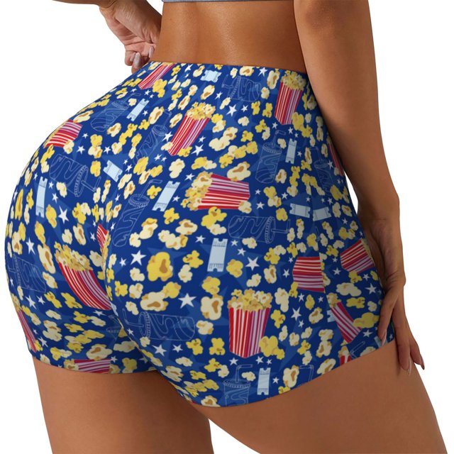 Fotbe Cute Popcorn Shorts Sin Costuras – Shorts Deportivos de Cintura Alta para Mujer, Elásticos para Gimnasio, Yoga, Running o Ciclismo-X-Large