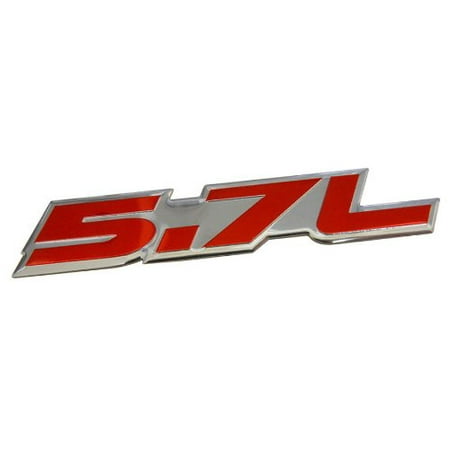 Camaro Nameplate - 5.7L Liter in RED on SILVER Highly Polished Aluminum Car Truck Engine Swap Nameplate Badge Logo Emblem for Toyota Tundra Sequoia V8 Chevy 350 Tahoe Suburban 1500 Camaro Dodge Challenger Charger
