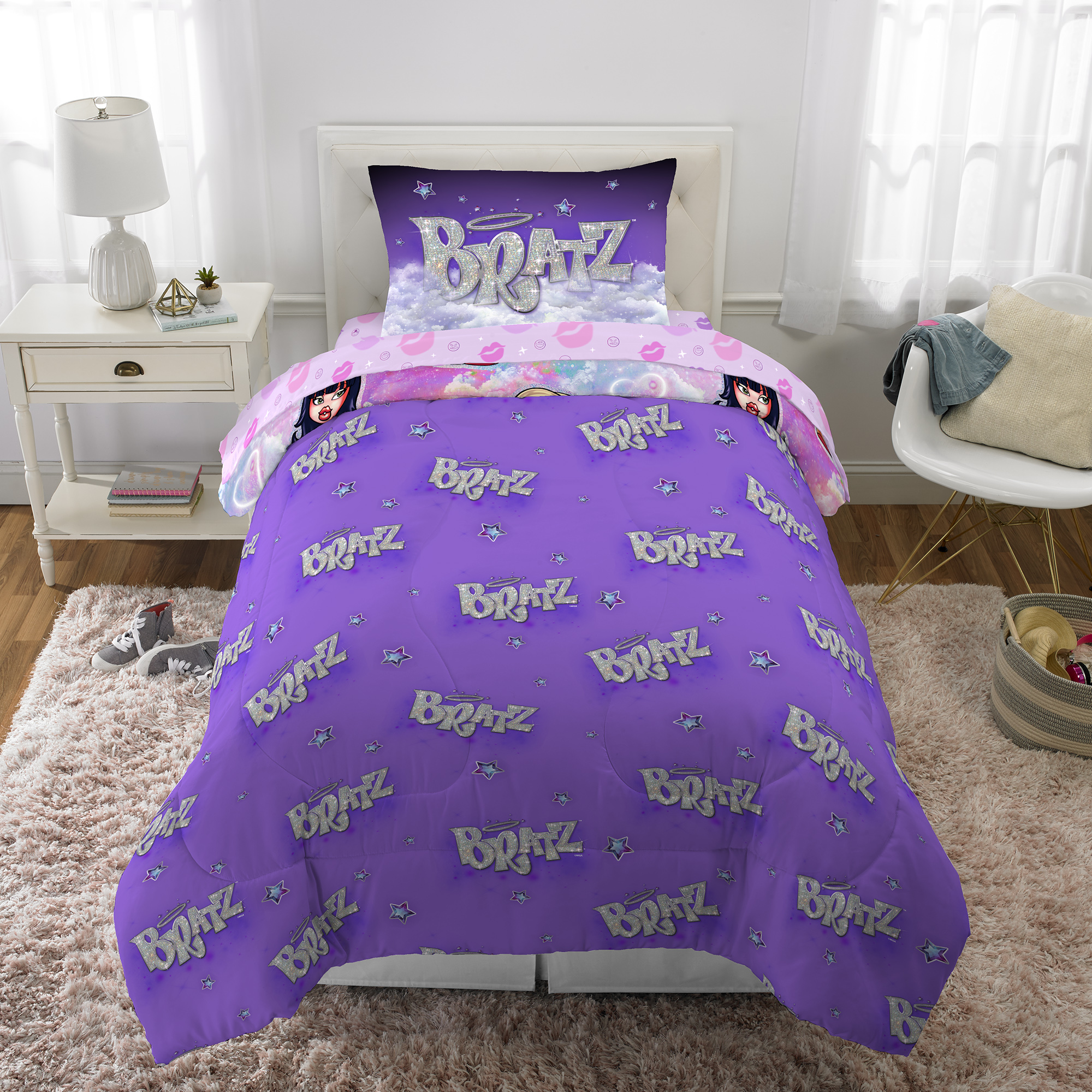 Bratz Twin Bed in a Bag, Comforter Sheets and Backpack, Purple ...