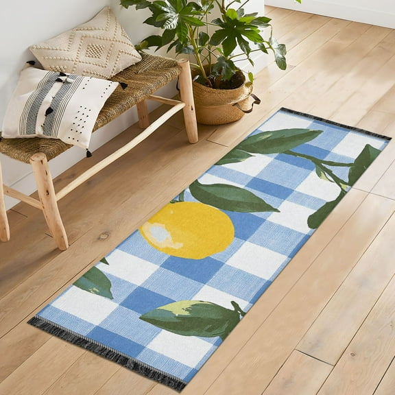 Yayeee Runner Rug for Bedroom 2'x6' Machine Washable Hallway Non Slip Mat, Light Blue Plaid