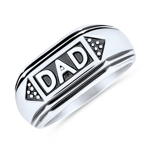 Mens Word Band Signet DAD Ring for Father Day Gift for Men Oxidized Black Silver Tone Stainless Steel