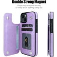 thumbnail image 3 of iPhone 13 Case with Card Holder Heavy Duty Protective Durable Leather RFID Blocking Shockproof Slim Credit Card Slot Wallet Case for iPhone 13 for Women&Girls(Purple Floral), 3 of 13