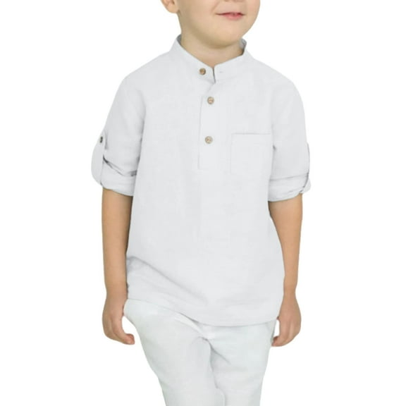 Arshiner Boys Cotton Linen Henley Shirt Button Down Shirt Long Sleeve T Shirt Black Beach Shirt Tee Casual Solid Tops