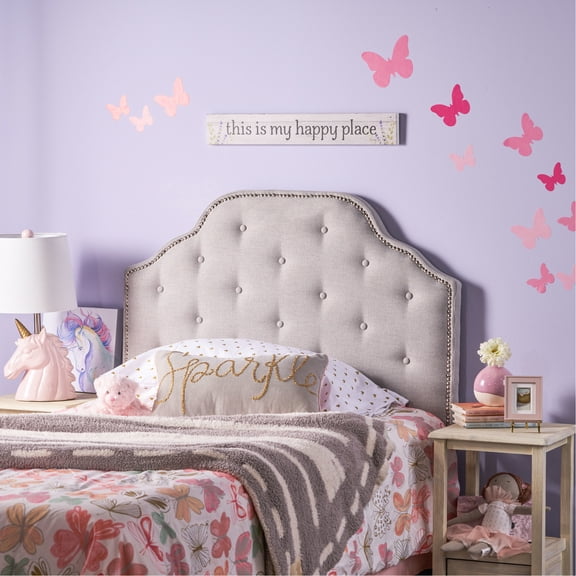 Twin Sized Headboard In Grey Featuring Nailhead Accents And Elegant Diamond Stitch With Contemporary Button Tufting
