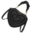 thumbnail image 4 of Bolso de hombro con forma de corazón de piel sintética con correa ajustable y elegante. Negro, 4 of 9