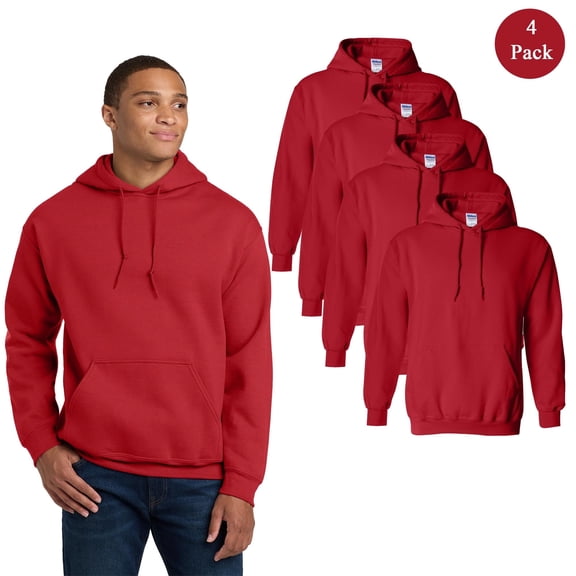 Gildan Men Heavy Blend Hooded Sweatshirt, 4-Pack, Cotton and Poly Blend Pocket Bulk Hoodie, Red, S