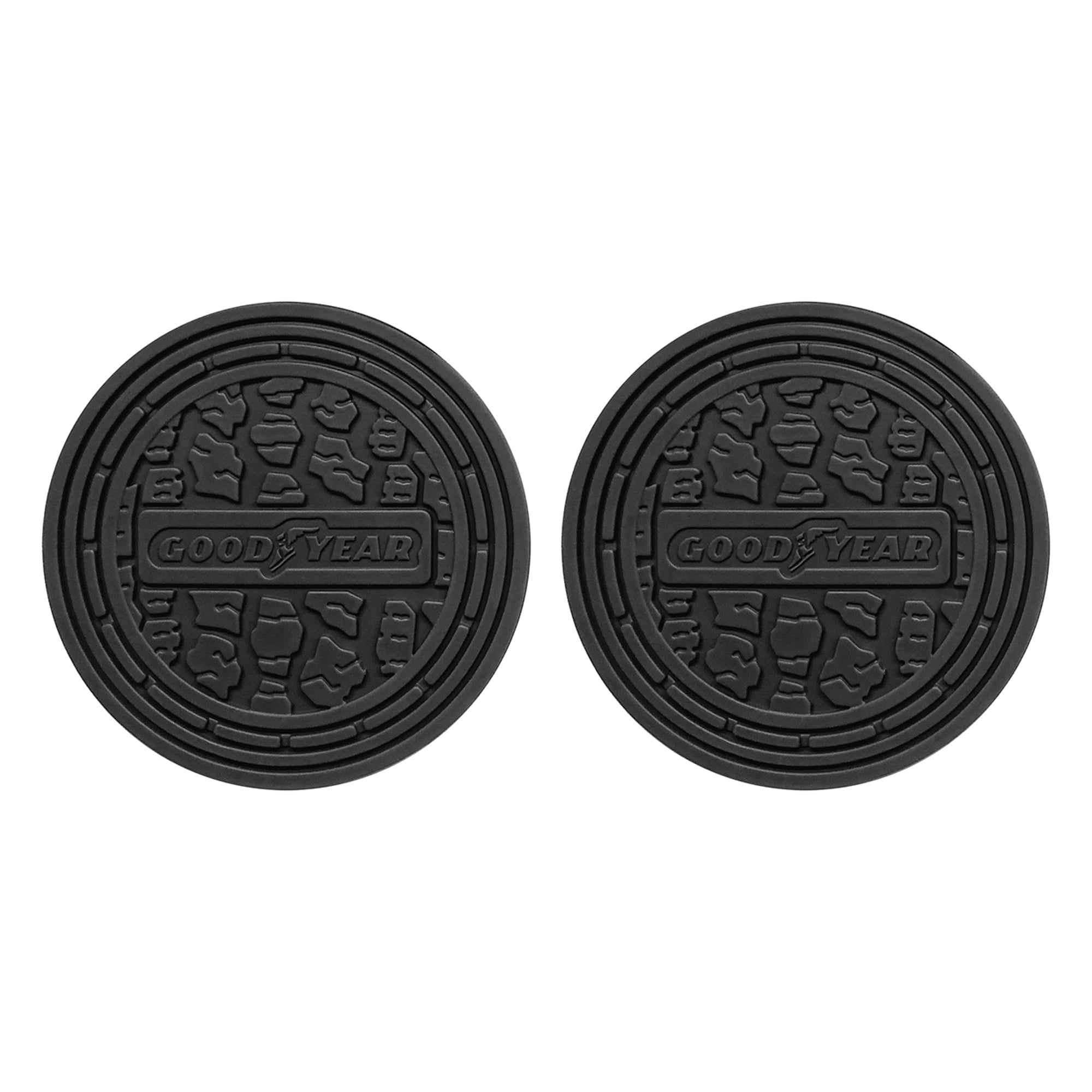 Goodyear 5-Piece Sport All-Weather Rubber Floor Mat Set – Black with Yellow Logo + 2 Cup Holder Coasters – Heavy Duty Universal Trim-to-Fit Car, SUV & Truck Floor Mats