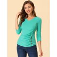 thumbnail image 3 of INSPIRE CHIC Women's Button Decor V Neck 3/4 Sleeve Ruch Top Mint Green XL, 3 of 5