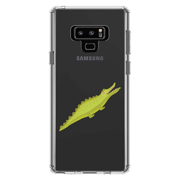 DistinctInk Clear Shockproof Hybrid Case for Samsung Galaxy Note 9 - TPU Bumper Acrylic Back Tempered Glass Screen Protector - Cute Cartoon Alligator