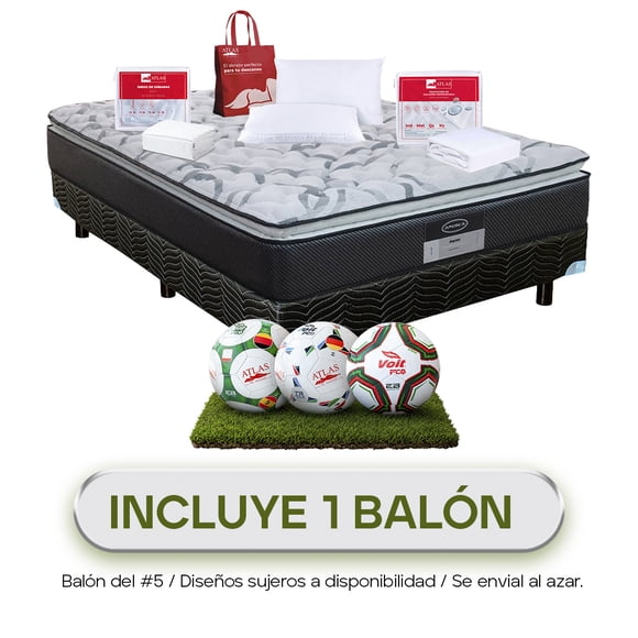 Colchón Mas Box Matrimonial América Aspen + 2 Almohadas Suaves + Protector de Colchón + Juego de Sabanas Blancas Atlas Del Descanso