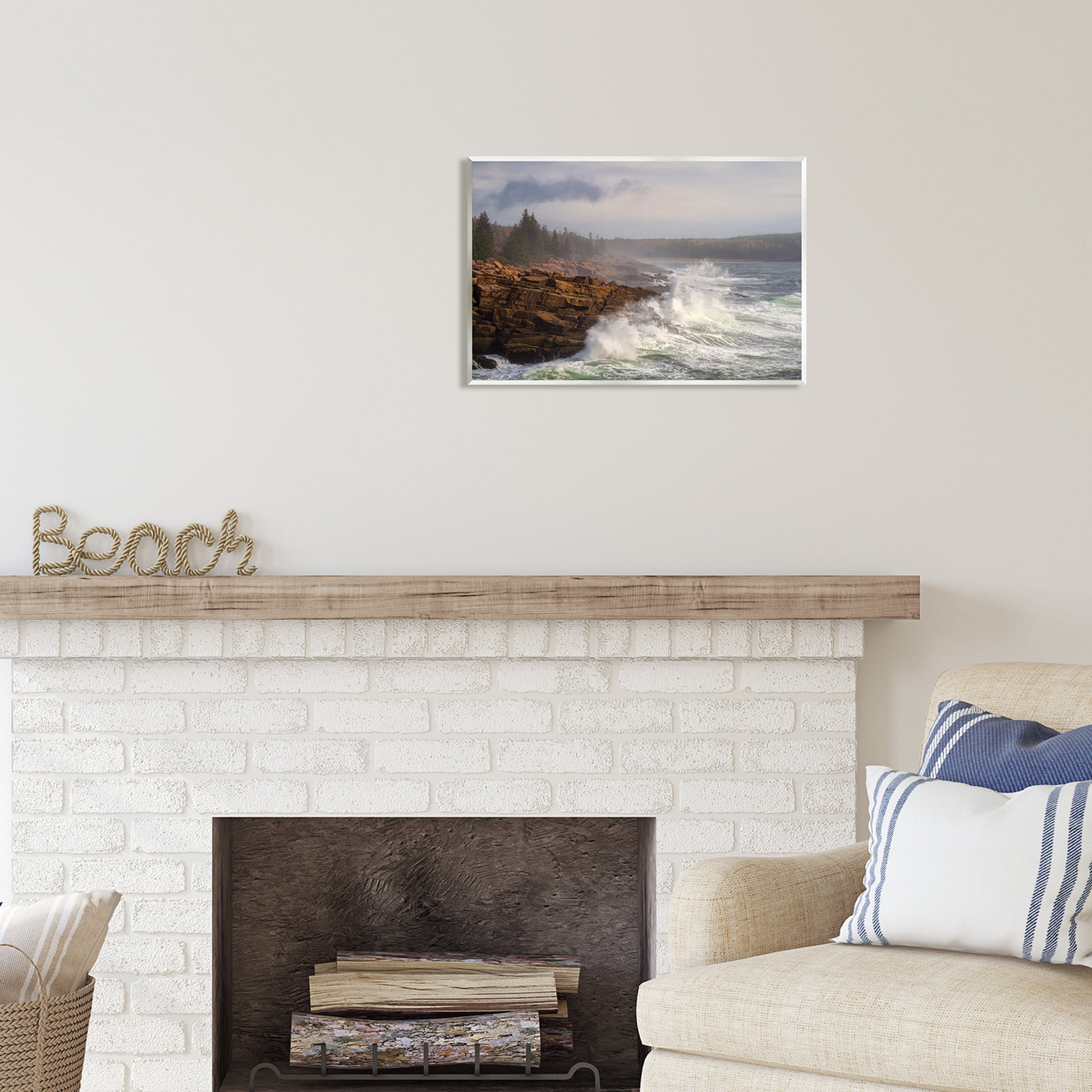 Stupell Industries Rough Waves on Cliff Landscape Photography Unframed Art Print Wall Art, 19 x 13