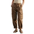 thumbnail image 2 of Cagogo Women's Plus Size Cargo Pants High Waisted with Pockets Cuffed Casual Streetwear Loose Long Trousers Vacation Travel Work, Brown XL, 2 of 7