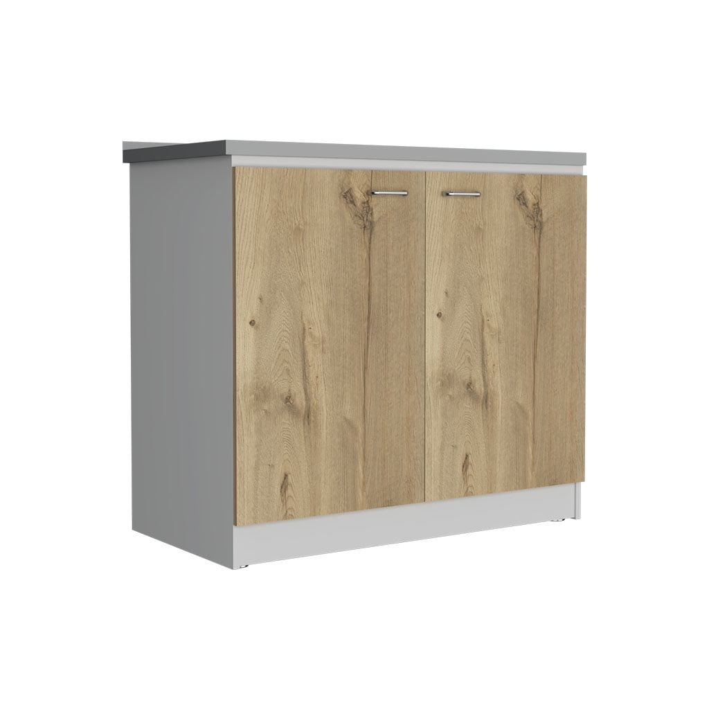 Rainlex Napoles 39" White & Light Oak Utility Sink Cabinet with Stainless Steel Basin, Double Doors & Shelf Storage