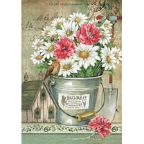 Daisies Floral Flowers in Bucket Decoration Spring Birdhouse Farmhouse House Flag Outdoor Yard Flag 28" x 40"