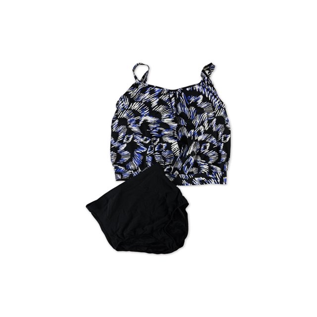 Swim Solutions Tankini de 2 piezas de cintura alta para mujer, negro, 20 Swim Solutions Tankini