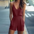 thumbnail image 2 of Cmfcve Women's Spaghetti Strap V Neck Romper Shorts High Waist Casual One Piece Jumpsuit Summer Sleeveless Loungewear with Pockets, 2 of 7