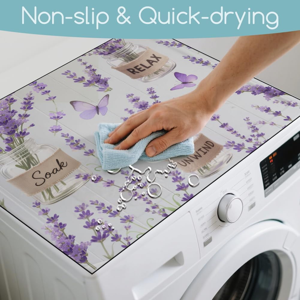 Lavender Butterfly Washing Machine Dust Cover Top Mat 23.6"x19.7" Glass Bottle Washer Dryer Dust Cover Mat Flower Washing Machine
