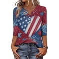 thumbnail image 5 of KDDYLITQ 250th Birthday Shirt Womens 250th Anniversary Printed Button V Neck Tees Usa Flag 3/4 Sleeve Birthday Tops Trendy Clothes Navy XL, 5 of 6