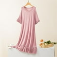 thumbnail image 3 of Wdfiry Women Modal Nightgowns Solid Color Ruffle Trim Short Sleeve Sleep Shirt Casual Round Neck Homewear Nightdress, 3 of 5