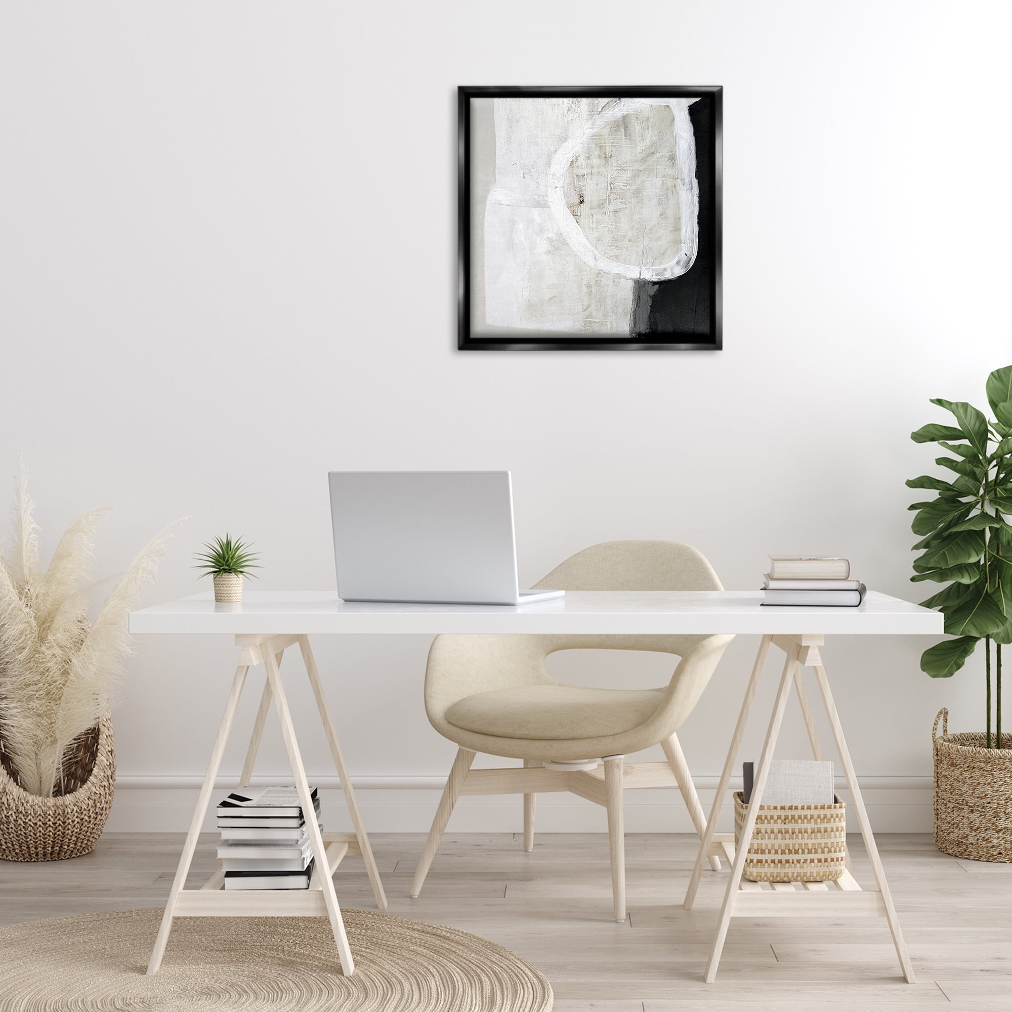 Stupell Industries Modern Neutral Abstraction Abstract Painting Black Floater Framed Canvas Art Print Wall Art, 25 x 25