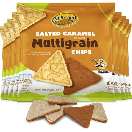 Shibolim Salted Caramel Chocolate Rice Cake Crisps (Pack of 18) Salted Caramel Multigrain Crisps, Gluten Free, Low Calorie Snack