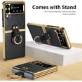 thumbnail image 2 of case for Galaxy Z Flip 3 Case with Ring Electroplated PU Leather Cover, Business Style Galaxy Flip 3 Phone Case Compatible with Galaxy Z Flip 3 5G, Black, 2 of 7