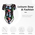 thumbnail image 4 of Saiise Combinaison Courte à Manches Courtes pour Femmes Motif Bonhomme de Neige Boule Miroir Disco Col Rond Pyjama Justaucorps Extensible avec Fermeture à Boutons-Pression-Xx-Grand, 4 of 7
