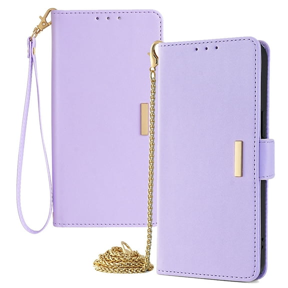 TECH CIRCLE For iPhone 13 Pro Max Wallet Case for Women, PU Leather RFID Blocking Card Holder Shockproof Protective Magnetic Stand Case with Detachable Crossbody Strap Wrist Chain,Purple