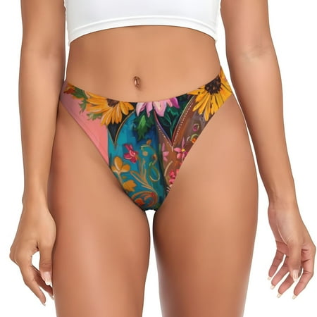 Qokaie Cowboy Boots With Flowers Printed Women s Cotton Thong Underwear  Sexy Breathable Panties G-string-X-Large