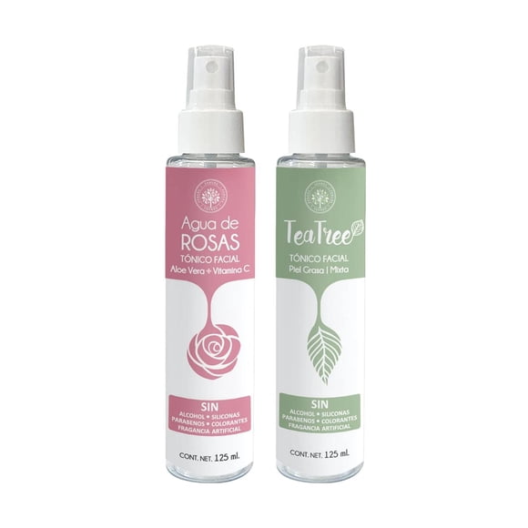 Kit Cuidado Facial Tónico Tea Tree Agua Rosas Aloe Vera Vitamina C para Piel Radiante e Hidratada