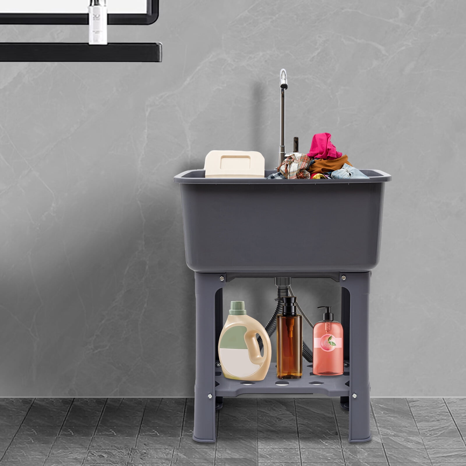 H Utility Sink Laundry Tub Freestanding with 360 Stainless Steel Faucet 30.11“ for Restaurants, Laundries