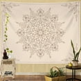 thumbnail image 2 of Gojian Bohemian Tapestry Wall Hanging, Beige Pink Floral Tapestry with Wild Flower Medallion Print Bedroom Boho Home Decor, White Wreath, 2 of 6
