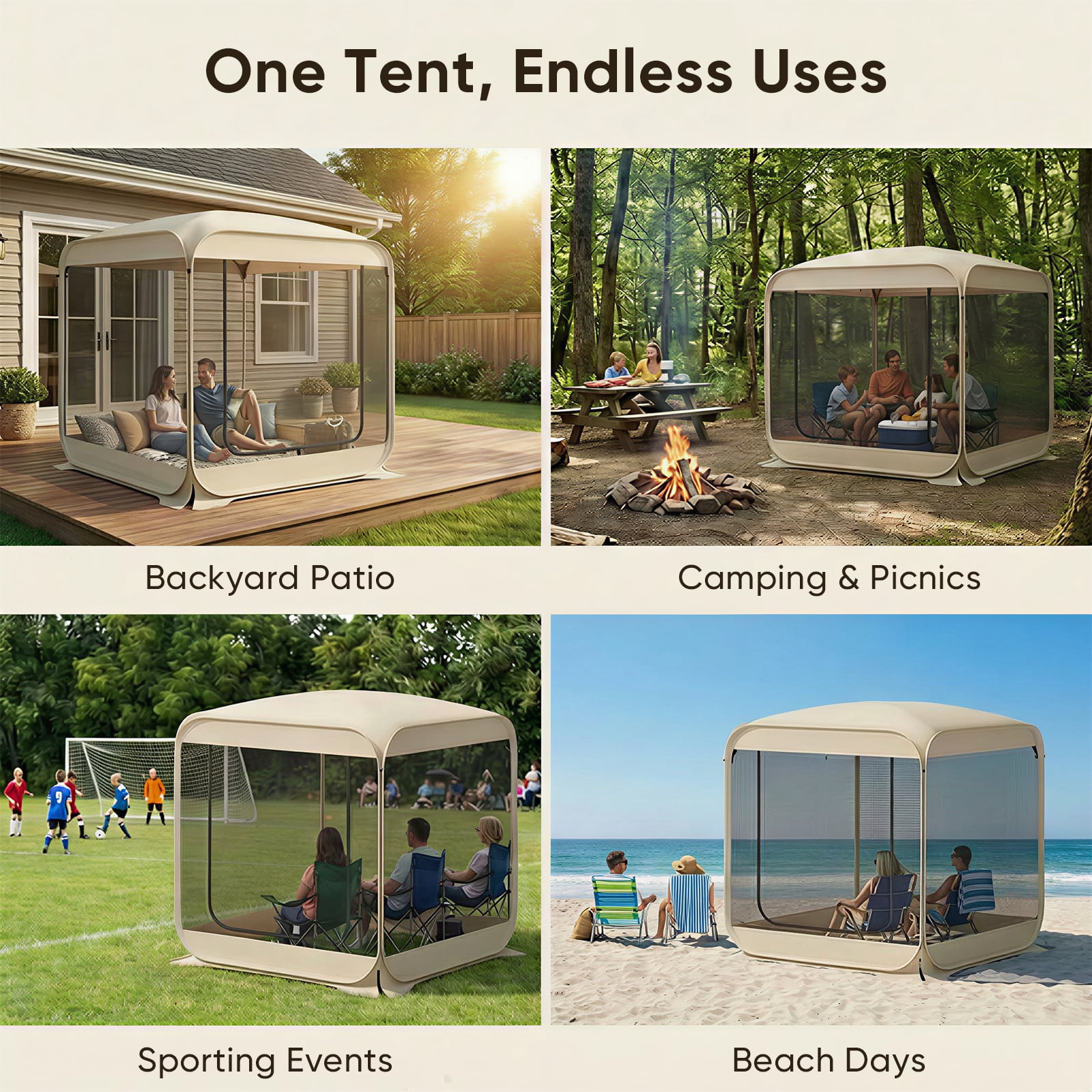 TABU Screen House Tent, 6x6ft Pop up Screen Tent, 4-5 Person Screened Canopy Tent with Carry Bag for Backyard & Outdoor Activities