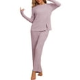 thumbnail image 2 of INSPIRE CHIC Women's Pajamas Set Crewneck Long Sleeve Sleepwear Soft Pjs Loungewear with Pocket M Purple, 2 of 5