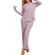 thumbnail image 2 of Conjunto de pijamas INSPIRE CHIC para mujer, con cuello redondo, de manga larga, ropa de dormir suave, PJs de descanso con bolsillo, talla XL, color púrpura, 2 of 4