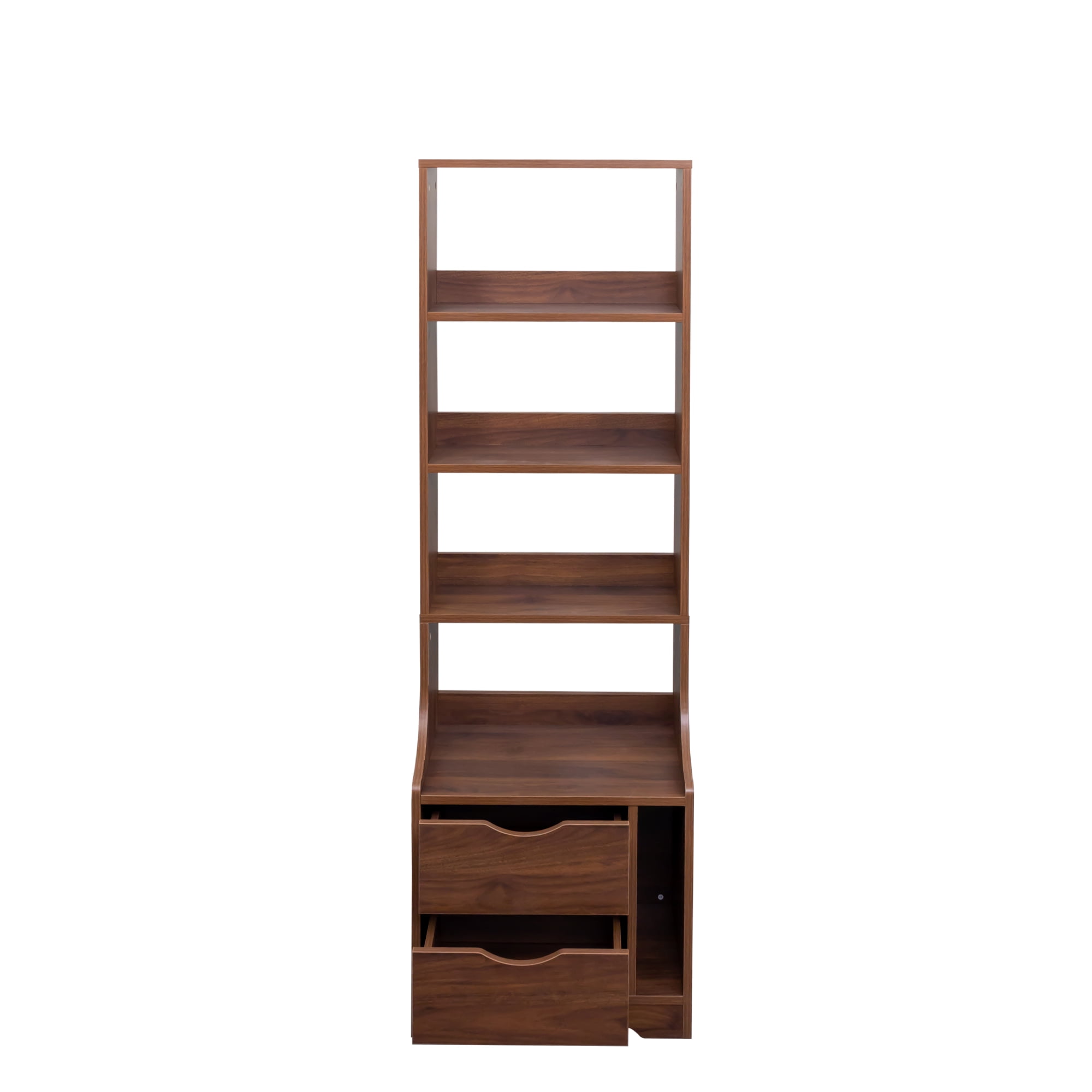 Nightstand, with Integrated Bookshelf and 2 Storage Drawers, Vertical Space-Saving Design for Bedroom and Study, 18.7x13.39x58.11 Inch Walnut