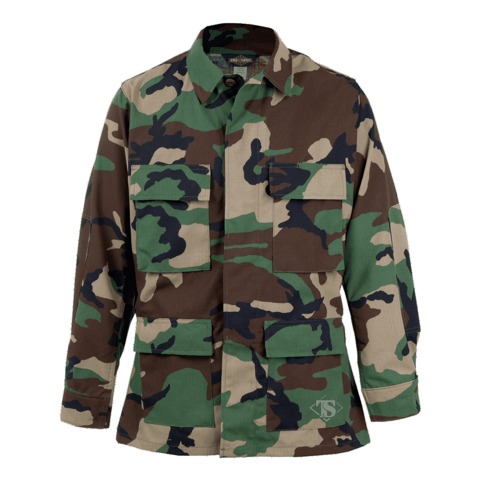 Woodland Camouflage - Military BDU Shirt - Cotton Ripstop