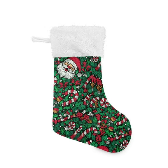 Haosy Christmas Stockings for Christmas Tree Fireplace Family Holiday Party 18 inch Santa Claus Candy Canes Holly Leaves