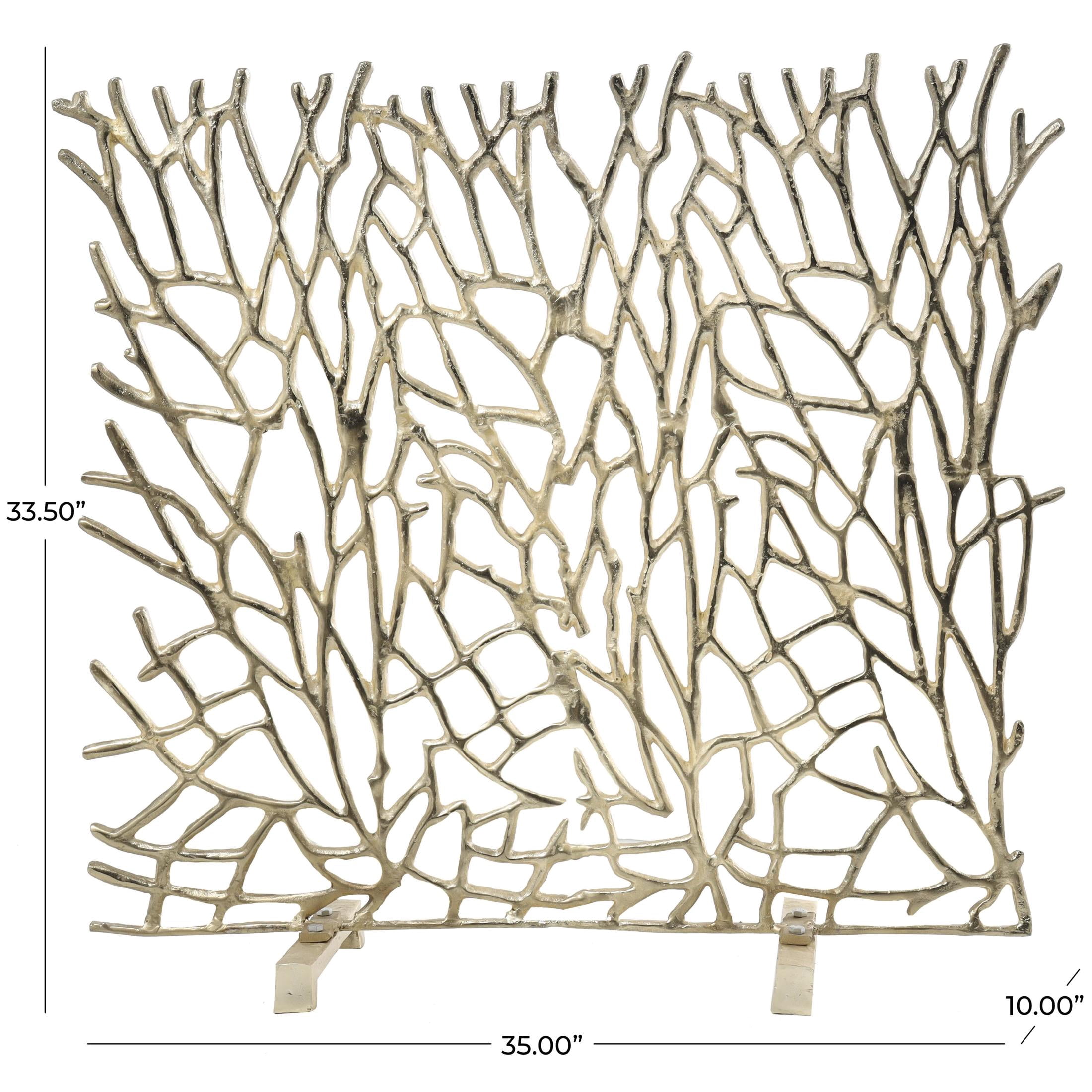 DecMode 35" x 34" Gold Aluminum Metal Coral Inspired Single Panel Abstract Fireplace Screen, 1-Piece