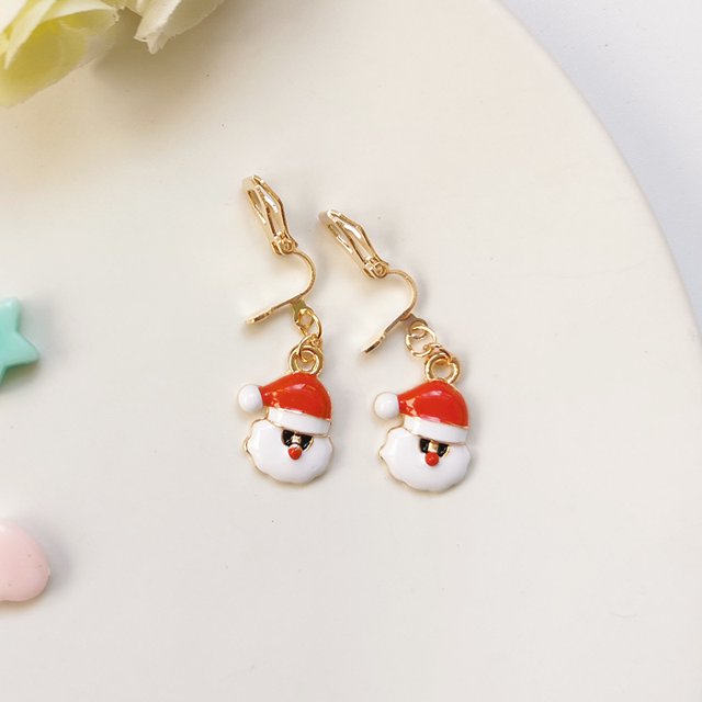Pendientes sencillos y bonitos de estilo navideño sin agujeros para las orejas, estilo fresco, para estudiantes y niños, estilo corto, con clip para las orejas