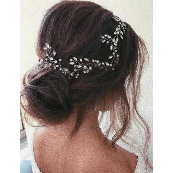 Bridal Crystal Hair Vine Branch Rhinestone Headband Opal Wedding Headpiece for Bridesmaid Bride Prom Party Festival Hair Weaths for Women and Girls (Silver)