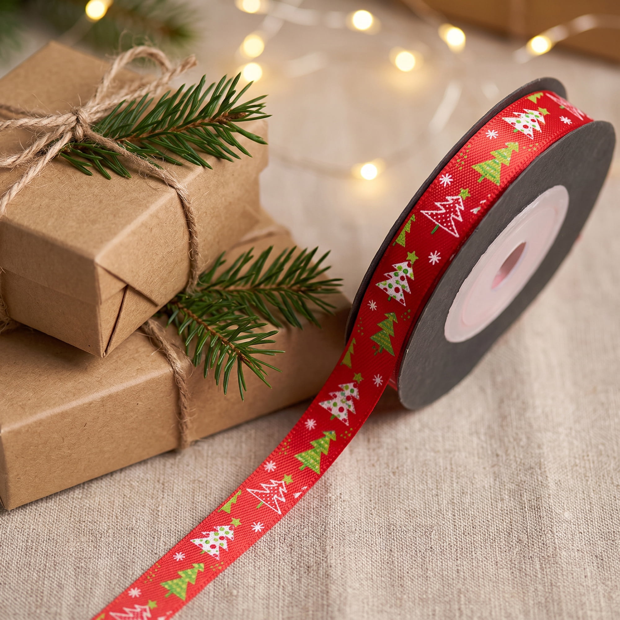 Unique Bargains Vibrant Cartoon Ribbon for Gift Wrapping Red Tree Pattern 5.5 Yard