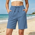 thumbnail image 3 of Summer Athletic Shorts for Women Drawstring Elastic Waist Casual Shorts Soft Cotton Knee Length Shorts with Pocket Summer Outdoor Short Pants Loose Comfort Short Bottoms, 3 of 7