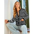 thumbnail image 4 of Women's Lightweights Button Down Long Sleeve Casual Crew Neck Soft Knit Cardigan Sweater Tops Black & White M, 4 of 9