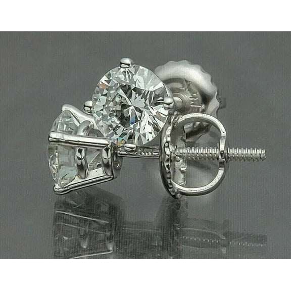 3Ct Lab Created Diamond Round Cut Solitaire Stud Earrings 14K White Gold Plated