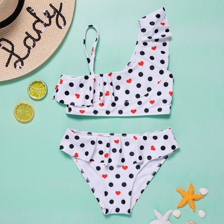 

Gubotare Tow Piece Swimsuit Kids Dot Beachwear Swimwear Toddler Girls Baby Bikini Polka Girls Swimwear Cow Print Bikini White 6-7 Years